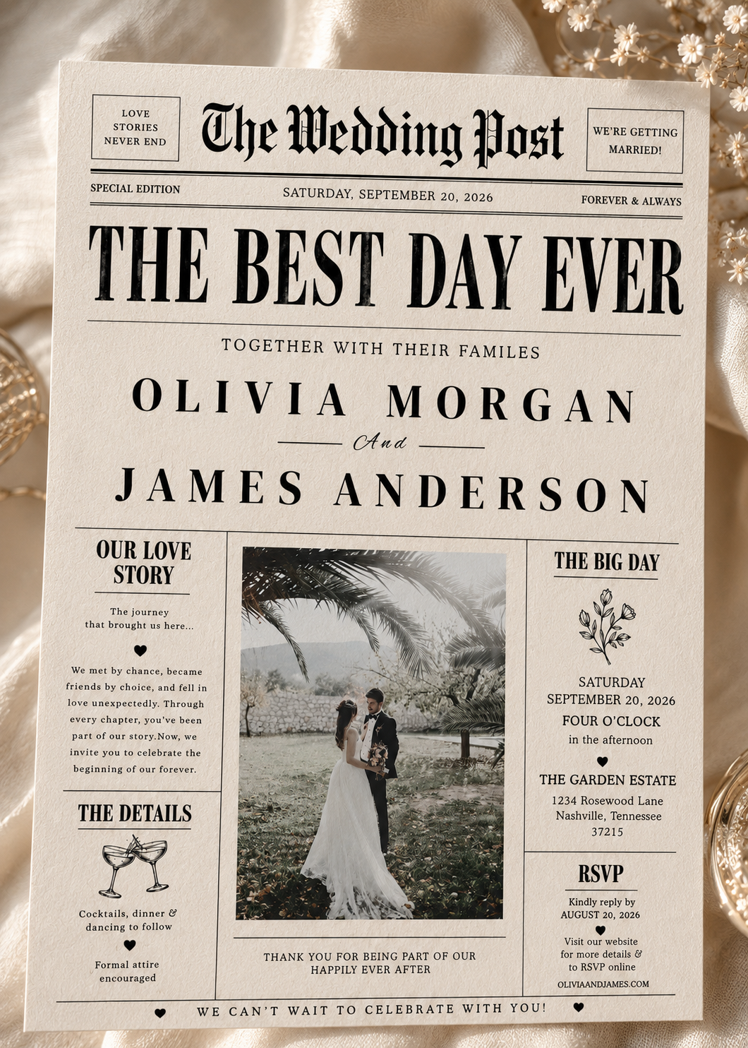 Vintage Wedding Newspaper Invitation
