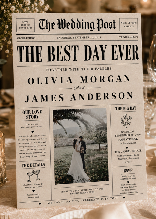 Vintage Wedding Newspaper Invitation