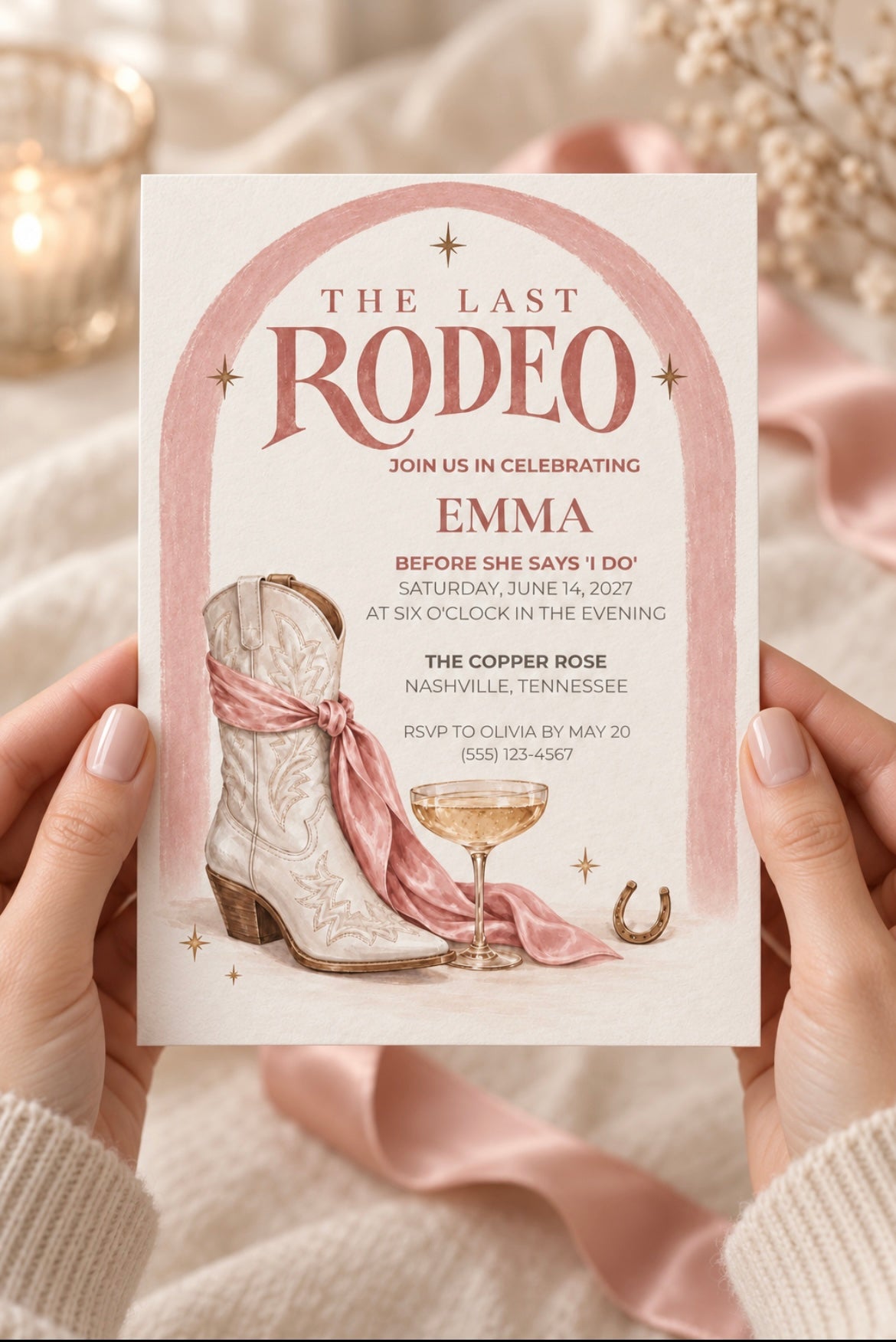 The Last Rodeo Bachelorette Party Invitation Template | Pink Western Canva Invite