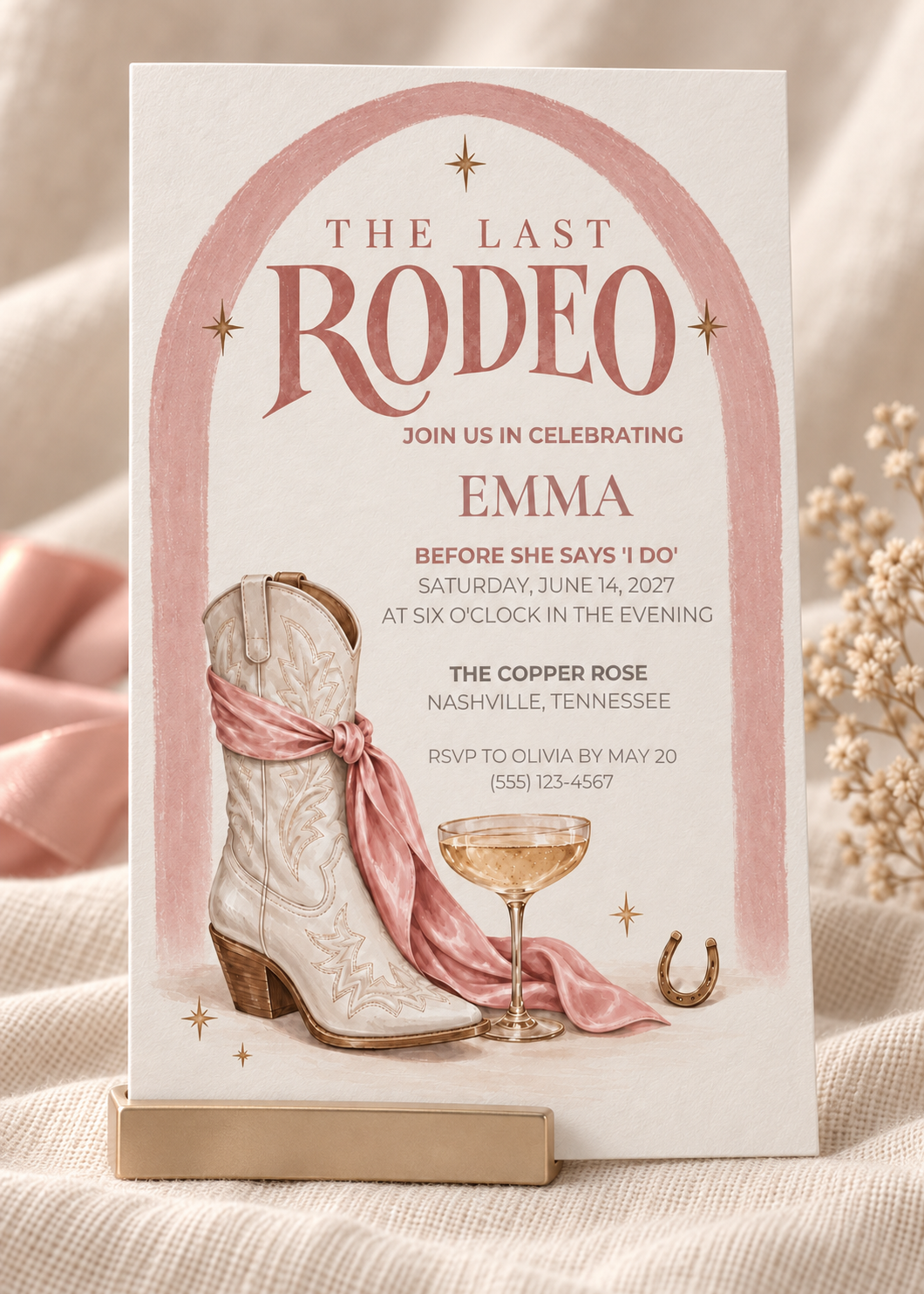 The Last Rodeo Bachelorette Party Invitation Template | Pink Western Canva Invite