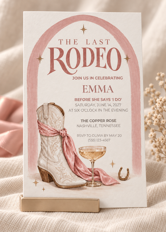 The Last Rodeo Bachelorette Party Invitation Template | Pink Western Canva Invite