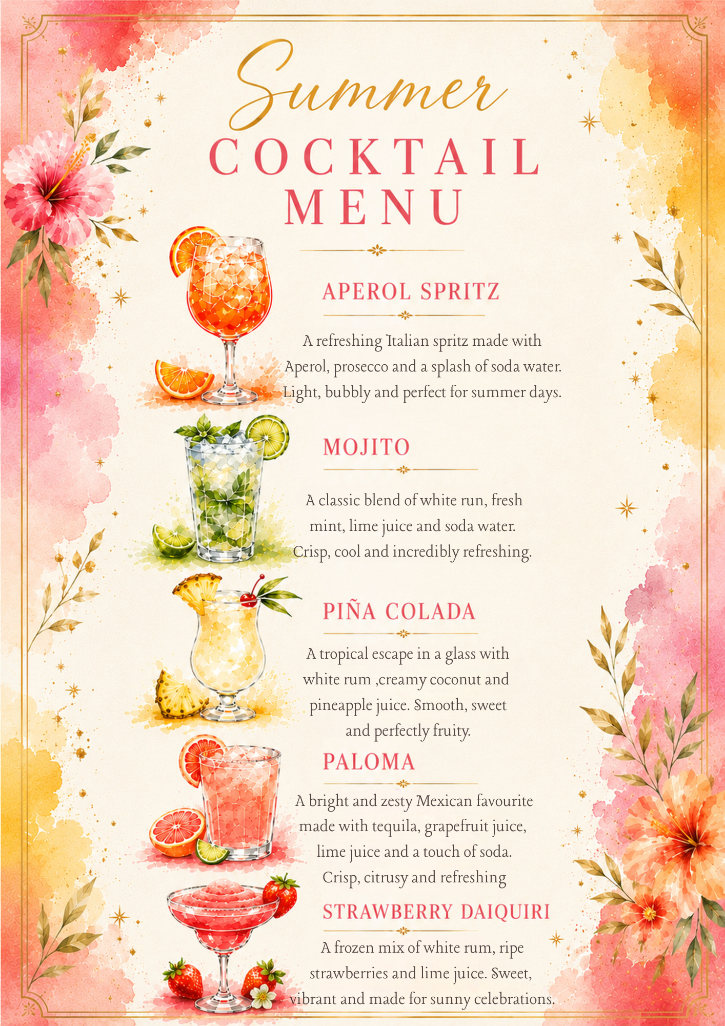 Summer Wedding Cocktail Menu