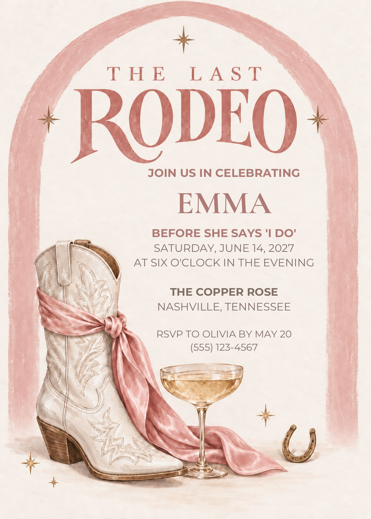 The Last Rodeo Bachelorette Party Invitation Template | Pink Western Canva Invite