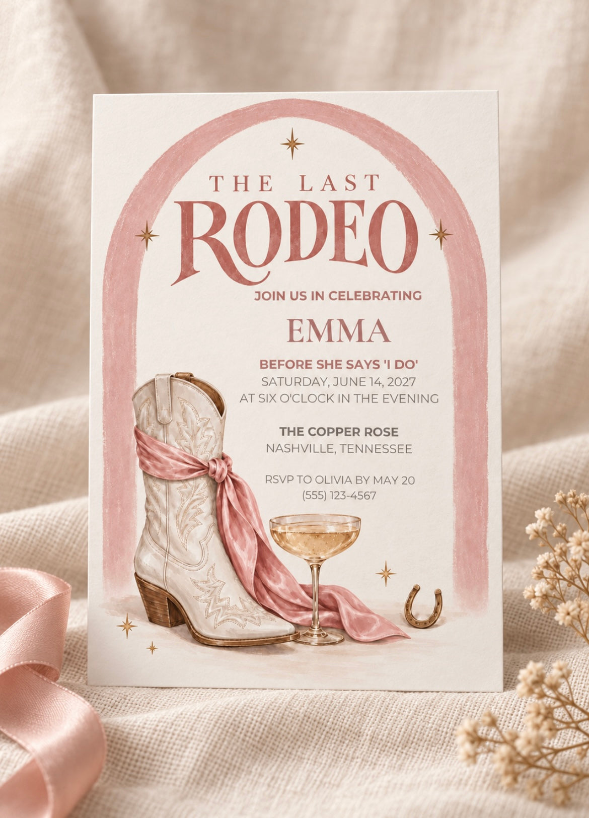 The Last Rodeo Bachelorette Party Invitation Template | Pink Western Canva Invite