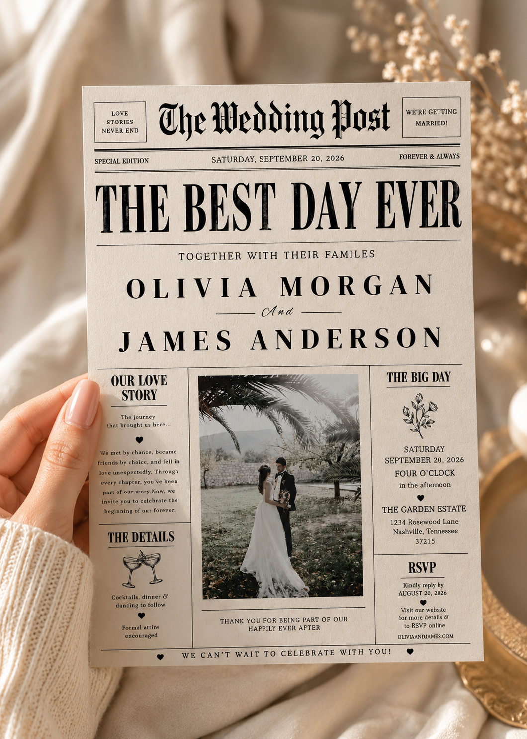 Vintage Wedding Newspaper Invitation