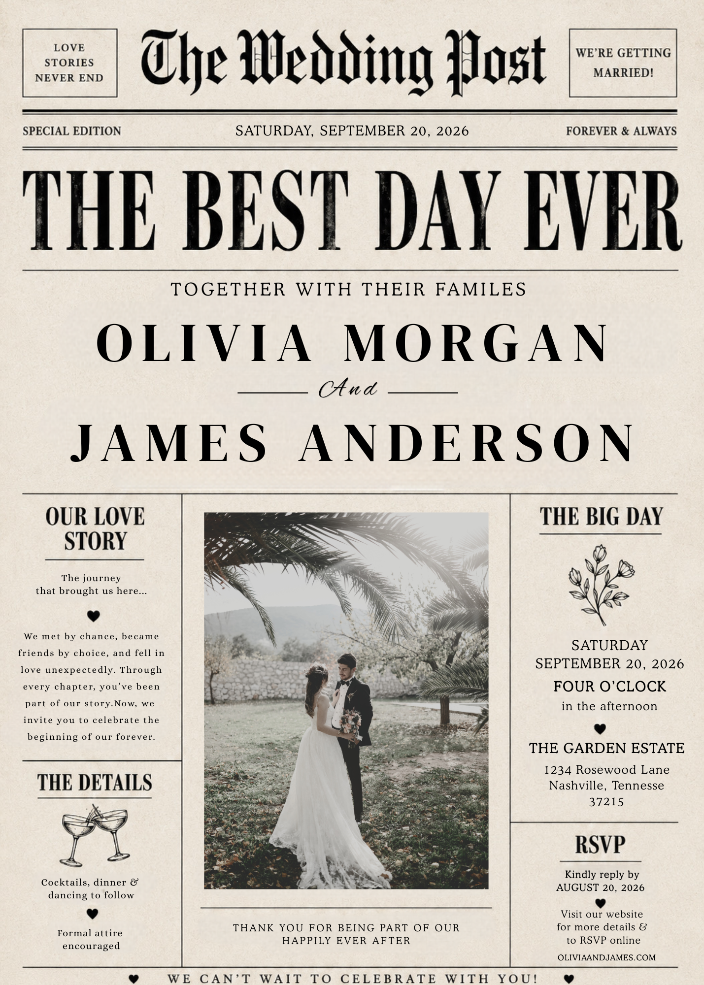 Vintage Wedding Newspaper Invitation